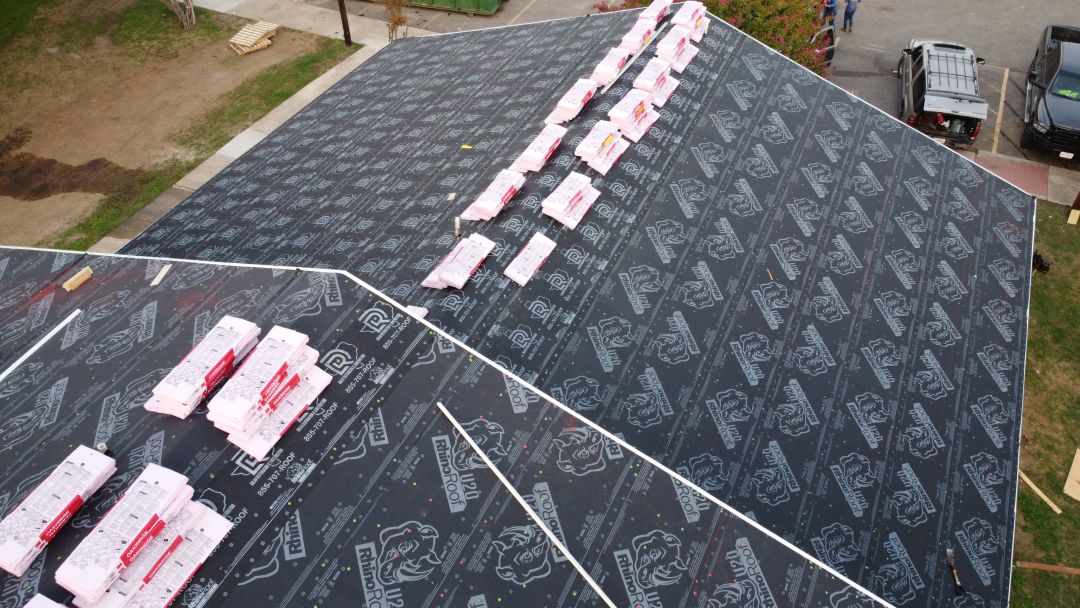 An insurance roof replacement in progress
